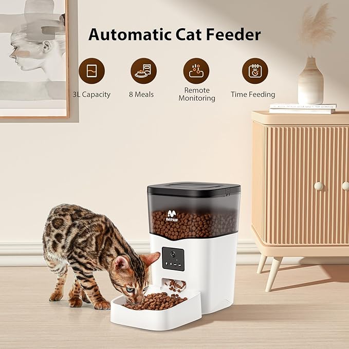 Automatic Cat Feeder with Camera: Automatic Cat Food Dispenser App Remote Control Timed Feeding of Dry Food WiFi Pet Feeder with Audio and Video Recording Up to1-8 Meals for Cat & Small Dog