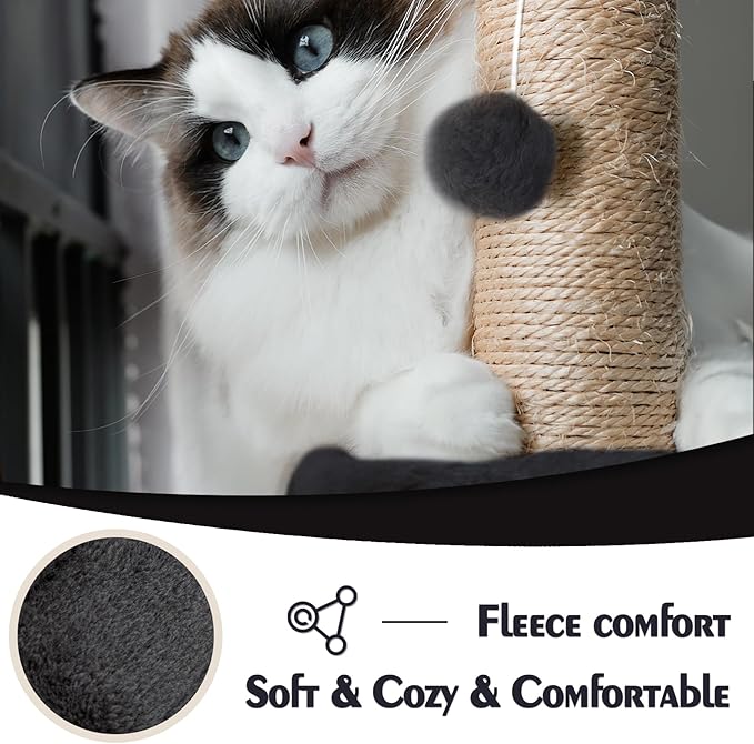 Cat Wall Shelves - 7 Pcs Luxury Wall-Mounted Cat Furniture, Including 2 Cat Wall Shelves 2 Solid Wood Steps 1 Cat Bridge Ladder 1 Sisal Cat Scratcher Post 1 Hanging Ball for Large Cats (Grey)