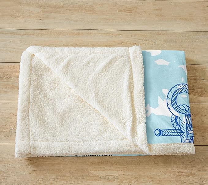 Anchor Decor Sherpa Blanket Nautical Compass Blanket for Bed Couch Travel Sofa Ocean Marine Themed Fleece Throw Blanket Kids Adults Soft and Cozy Sea Adventure Plush Fuzzy BlanketQueen 90"x90"