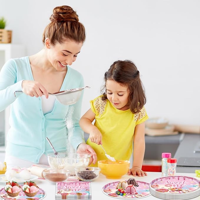 40pcs Donut Birthday Party Decoration,include 20 Dessert Plate, 20 Napkin,Pink Donut Disposable Tableware,Used for Candyland Birthday Party Supplies
