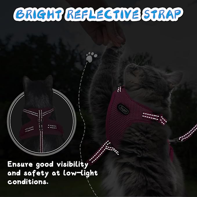 Supet Cat Harness and Leash Set for Small to Large Cats Adjustable Cat Vest Harness with Reflective Trim Universal Cat Leash and Harness for Cats/Puppies