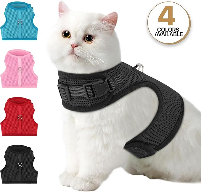 MoNiBloom Soft Cat Harness for Walking Escape Proof and Travel, Kitten Adjustable Breathable Vest Harness - Black, L