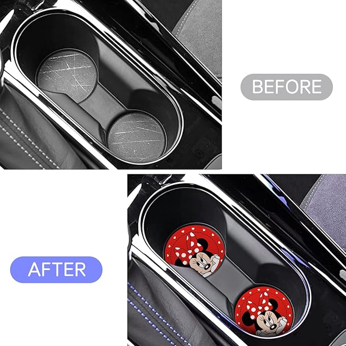 2PCS Cute Car Coasters - 2.75" Cup Holder Inserts - Funny Car Decoration for Women Gifts