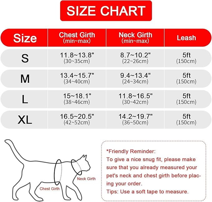 Cat Harness and Leash Set: Upgraded Escape Proof Vest with Lead for Large Cat Small Dog Puppy Walking, Soft Jacket Reflective Strips L Size Red