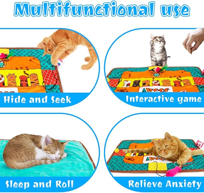 Cat Mat for Small Medium Large Cats,Cute Cat Catnip Crinkle Toys, Soft Plush Catnip Mat for Kitten Sleeping Snuffing Rolling Playing,Mashine Washable Cat Play Mat Pet Cushion Pad Mat Cat Gifts
