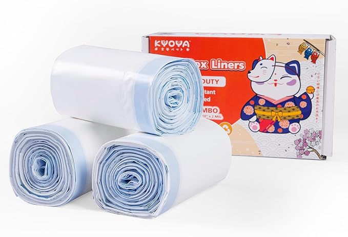 45-Pack KYOYA Litter Box Liners - Heavy Duty, Large, Tear Resistant Cat Litter Liners - Drawstring Cat Litter Bags Liners - Jumbo, Unscented
