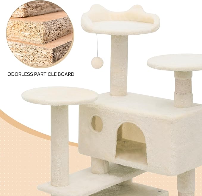 MoNiBloom Cat Tree, 60 Inch Cat Tree Tower with 2 Cat Condo, Cat Tower with Scratching Post, Cat Climbing Tower, Cat Tree for Indoor Cats, Beige