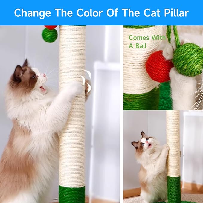 Multicolor Natural Cat Scratch Post Replacement Rope, Repair and Replace Scratching Post, 1/4" Rope Cat Scratch Post DIY Jute Twine with a Play Ball,for Scratching Post Tree Replacement. (Blue, 65FT)