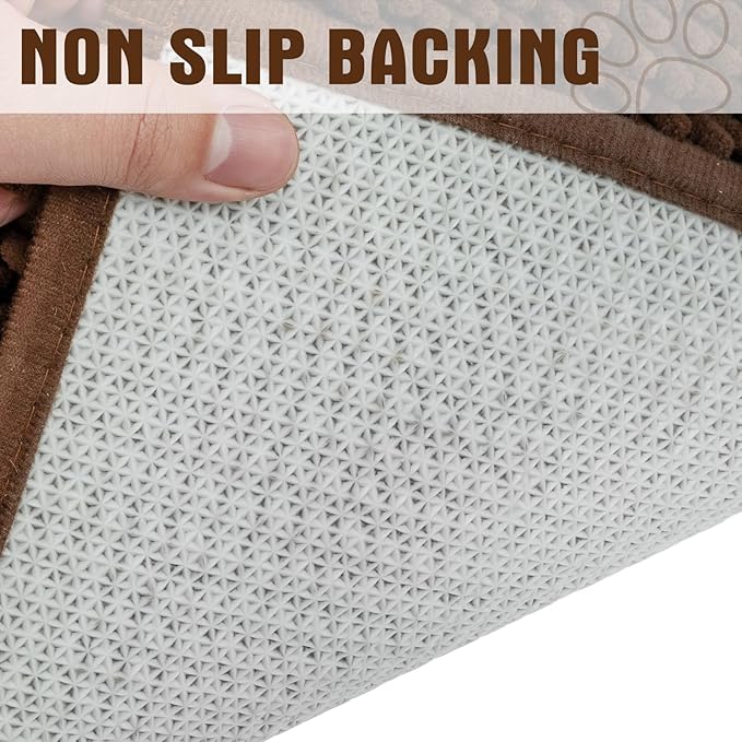 EXPAWLORER Dog Door Mat for Muddy Paws - Highly Absorbent Microfiber Dog Rug, Soft Chenille Dog Runner Rug Indoor Outdoor Floor, Non-Slip Large Pet Paw Cleaning Washable Mud Mat for Bathroom, Brown