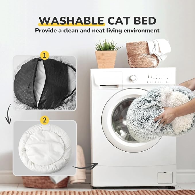 CATISM Cat Bed, Plush Hooded Cat Beds for Indoor Cats, Calming Cat Nest, Self Warming Cat Bed Cave, Cozy Cat Pod for Indoor Cat or Small Dog, Removable Washable Cat Cove with Non-Slip Bottom