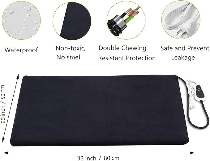 Pet Heating Pad for Dog Heating Pad for Cat Electric Mat Heated Pet Bed Mat Pet Heating Pad with Timer and Soft Washable Cover (X-Large:32" x 20")