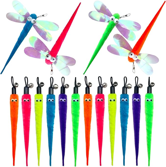 AcceLeah Cat Worm Toy Refills Cat Wand Toys Replacement Worms, Cat Worms Refill, Cat Teaser Toy Worm Refill for Cat Wand (16 Pcs Mixed Set)
