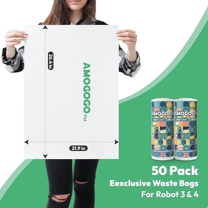 50 Pcs Waste Bags, Compatible with Litter Robot 4 & 3, Replacement Waste Bags, Heavy Duty Cat Litter Trash Bags, Waterproof Litter Bags, 26.4" x 21.9"