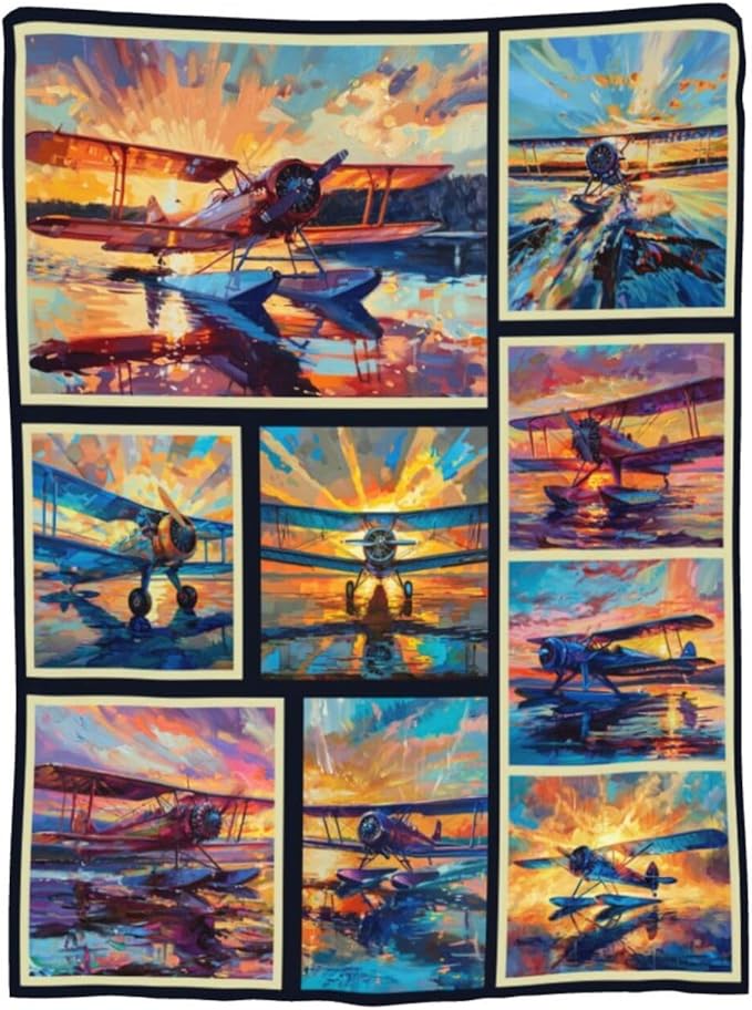 Airplane Decor Stuff Merch Cozy Print Flannel Fleece Soft Plush Fuzzy Warm Lightweight Bedding - Airplane Gifts for Women, Men, Girls, Kids - 60"X50"