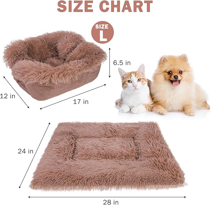 SCENEREAL Self Warming Cat Bed, Heated Cat Bed Mat for Cats Small Dogs, 2 in 1 Soft Plush, Washable Pet Pad for Indoor Outdoor Kitten Puppy, Brown 28" x 24"
