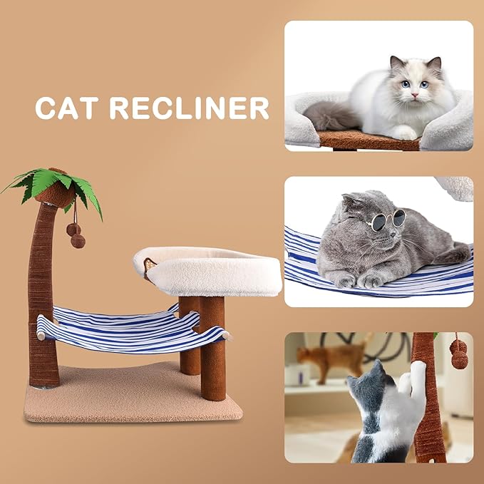 Cat Scratch Post with Hammock,29.5 Inches Tall Cat Scratcher with Cat Bed for Indoor Cats,Sisal Rope Cat Tree Scratching Post Tall with Hanging Ball for Small Cat Kitten