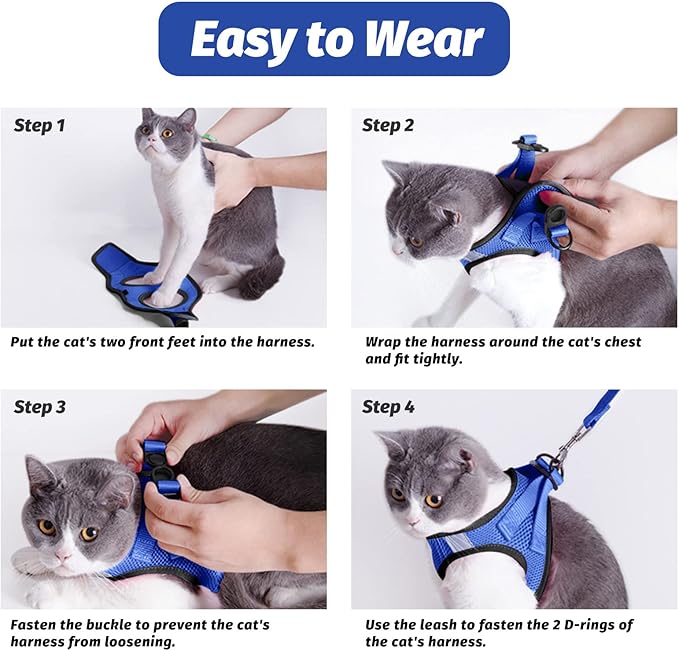 FAYOGOO Cat Harness, Cat Leash and Harness Set for Walking Escape Proof, Harness for Small Cats/Small Dogs, Large Kitten/Puppy Harness and Leash, Harness for Cats S-XXL(Royal Blue, Large)