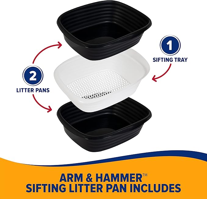 Arm & Hammer Large Sifting Litter Box Scoop Free Cat Litter Tray with Microban, Made in USA