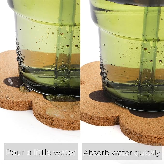 12 Pack Cork Coasters for Drinks, 4.7" Absorbent Cup Mat Set, Heat Resistant Kitchen Coasters, Reusable Cat Paw Shape Table Protection Trivet for Glasses Mugs, Room Decor, Housewarming Gifts