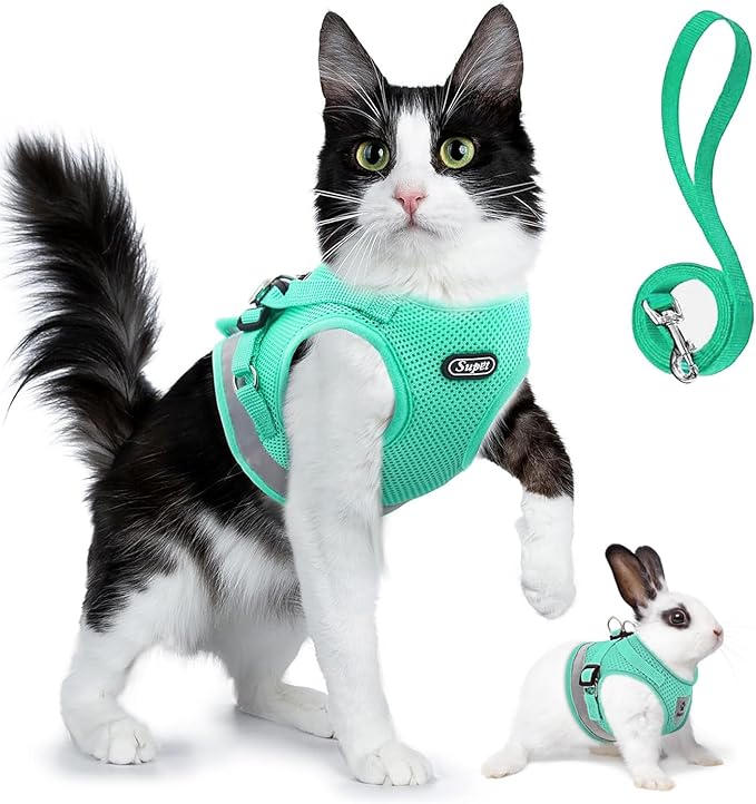 Supet Cat Harness and Leash Set - Soft Mesh Adjustable Cat Vest Harness with Reflective Strap for Walking Cat and Puppy Rabbit