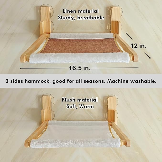 Foldable Cat Window Perch, 16.5 inches*12 inches Window Hammock for Cats, 35 lbs Weight Limit, Pine Wood Material Cat Window Hammock for Small Size Window