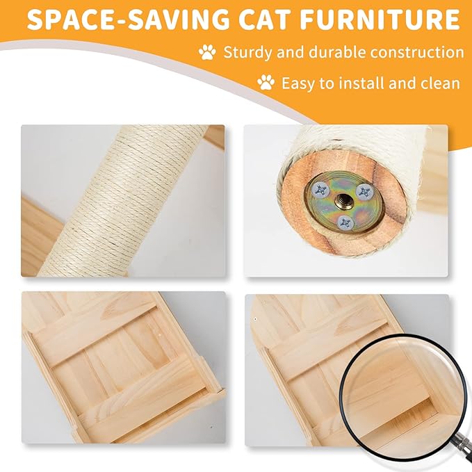 Cat Wall Shelves, Furniture Set, Shelves and Perches for Wall, Climbing Shelf Playground Scratching Post with 3 Steps Indoor Mounted Condos House