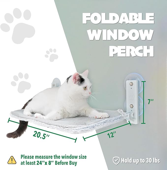 PETKARAY Cat Window Perch, Foldable Cat Hammock for Window, Cat Window Bed for Indoor Cats, Including Cat Bowl and Scratching Post