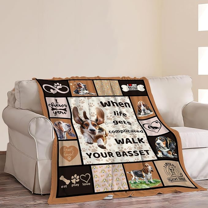 Basset Hound Dog Blanket Cute Basset Dog Decor Throw Blanket Super Warm Soft Plush Lightweight Fleece Flannel Animal Blanket Gifts for Girls Women Boys for Winter Couch Bedding 60"X80"