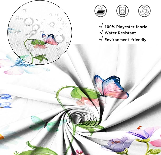 AWERT Small Half Size Stall Shower Curtain with 6 Hooks 36 inch Shower Stall Curtain 36 x 72 Butterfly Wildflowers for Bathroom/RV and Camper (Butterfly)