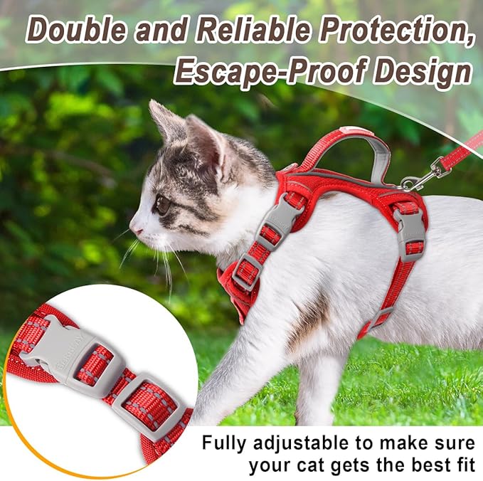 Cat Harness and Leash Set for Walking Escape Proof for Small Large cat Kitten Harness with ID tag Pocket (Red,XXS)