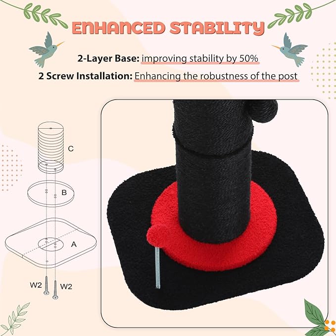 PEQULTI Flower Cat Scratching Post, Gothic Cat Tree, Tall Cat Scratcher for Indoor Cats with Super Thick Scratching Post [Dia=5.5''], Removable Flower Cat Bed, Cat Scratch Post with Spring Ball, Black