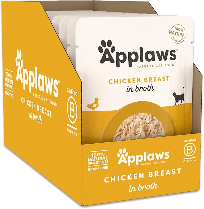 Applaws Natural Wet Cat Food, 12 Count, Limited Ingredient Wet Cat Food Pouches, Chicken Breast in Broth, 2.47oz Pouches