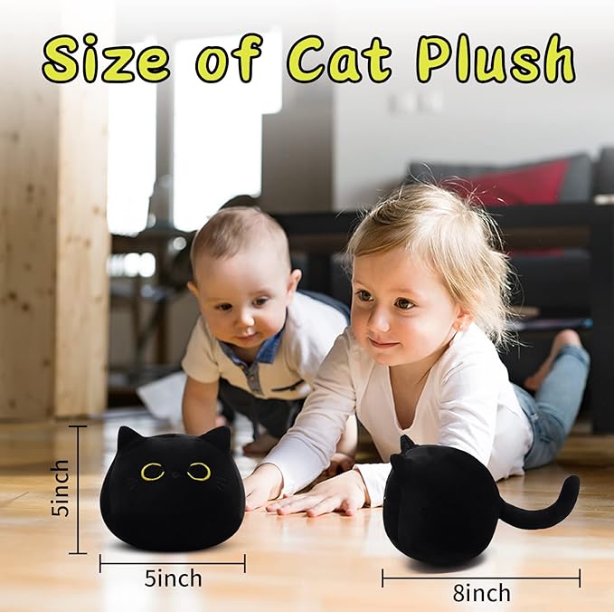 3Pcs Black Cat Plush Toy, Cute Mini Black Cats Stuffed Animals Kawaii Plush Cat Plushie, Soft Small Cat Pillow Stuffed Black Cats Toy for Kids Birthday Home Decoration