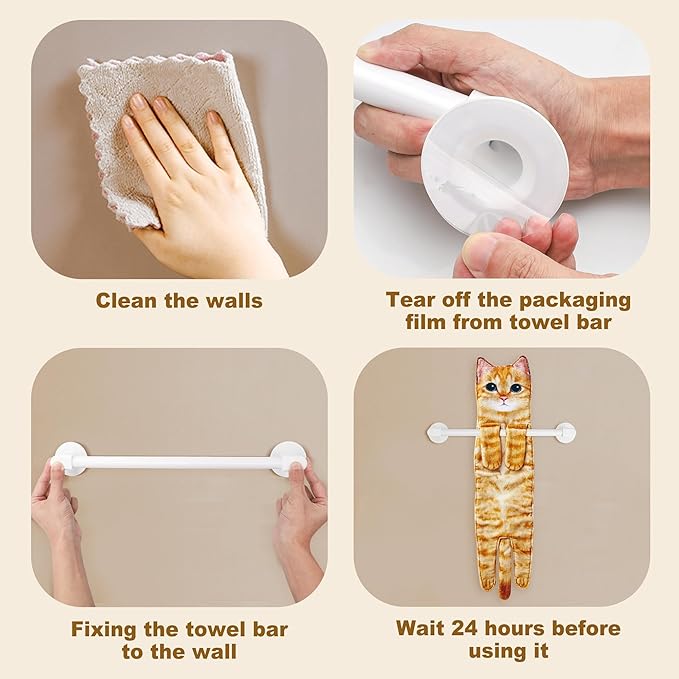 AGRIMONY Cat Funny Hand Towels with Towels Bar for Bathroom Kitchen - Cute Decorative Cat Decor Hanging Washcloths Face Towels Super Absorbent Soft - Housewarming Birthday Christmas Fun Gifts