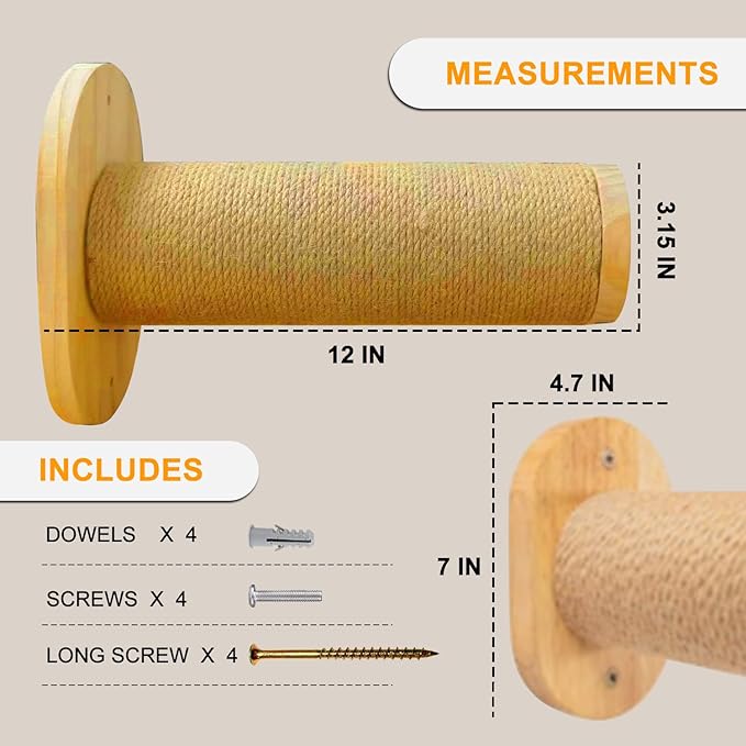 Cat Hammock Wall Mounted Steps for Climbing,Two Steps Wood Stick Wallmounted Climber Stair, 1 Pair of Packing