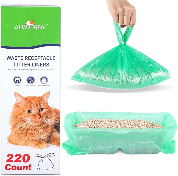 220PCS Litter Box Liner Bags Compatible with LitterMaid/Nature's Miracle Waste Receptacles, Durable, Easy-Tie Handles
