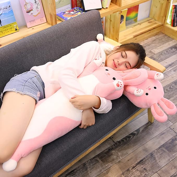 29.53" Bunny Plush Pillow - Cute Cartoon Sleeping Body Toy, Soft Stuffed Animal Easter Gift for Kids (Pink)