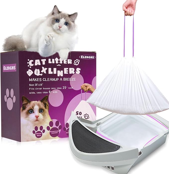 50 Pack Drawstring Cat Litter Box Liners Compatible with Litter-Robot 3/4, Waste Bags Heavy Duty for Automatic Self Cleaning Litter Box