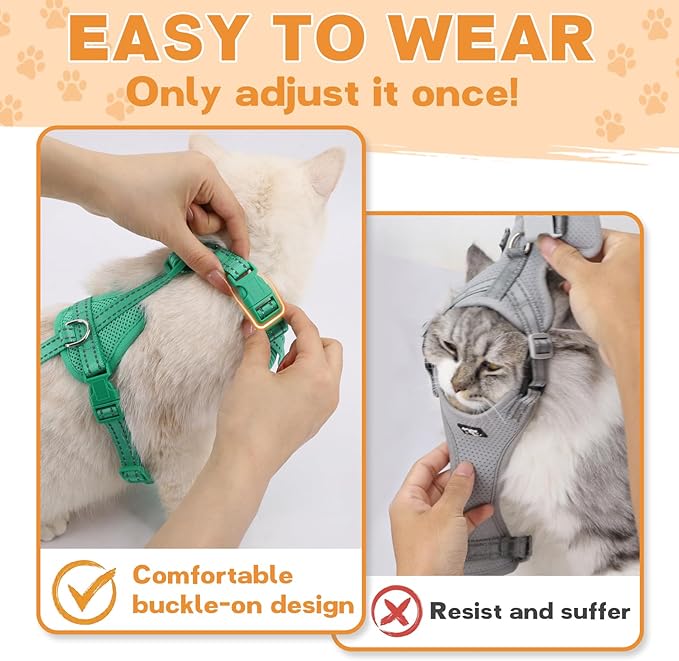 Fully Escape Proof Cat Harness and Leash Set for Walking, Adjustable Soft Kitten Vest with Reflective Strip for Small Medium Large Adult Cats, Breathable Kitty Harness,Blue M