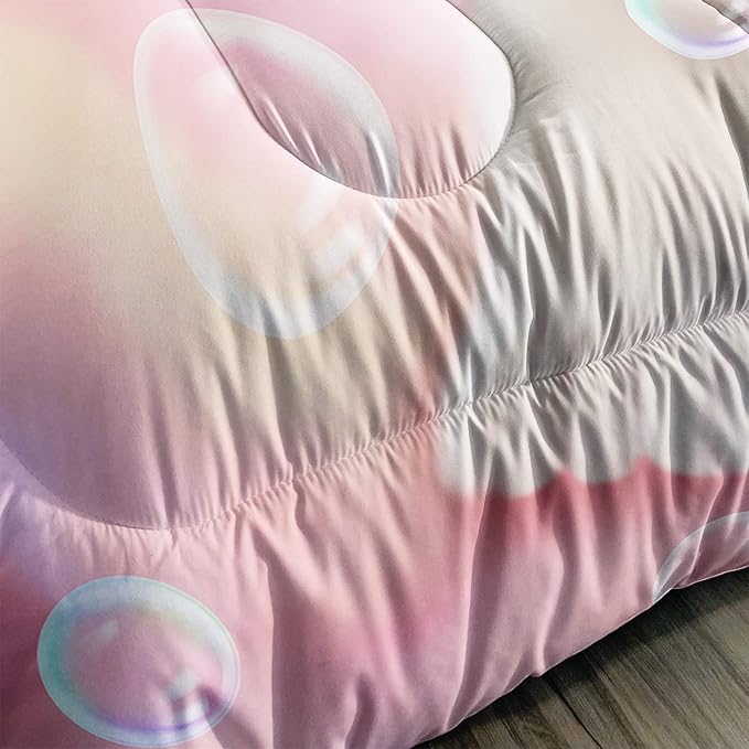 AILONEN Kawaii Cat Comforter Set Full Size, Bubble Lovely Hairy Cat Bedding for Kids Girl and Toddler,Soft and Lightweight 3Pcs (1 Comforter + 2 Pillowcases) Pink