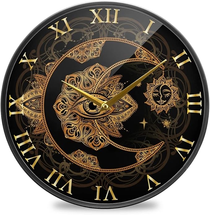 ALAZA Sun Crescent Moon Boho Bohemian Alchemy Wall Clock Battery Operated Silent Non Ticking Clocks for Living Room Decor 12 Inch / 9.5 Inch
