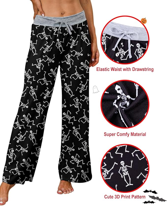 ALISISTER Christmas Womens Pajama Pants Casual Comfy Sleepwear Wide Leg Drawstring Bottoms