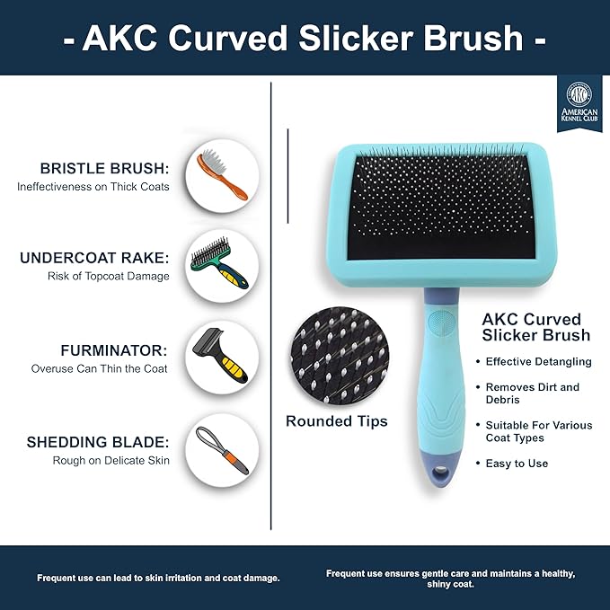 American Kennel Club AKC Deshedding Slicker Brush with Coated Tips for Dogs and Cats, Skin-Friendly Grooming and Deshedding Brush, Removes Loose Hair and Detangles Fur, Suitable for All Breeds