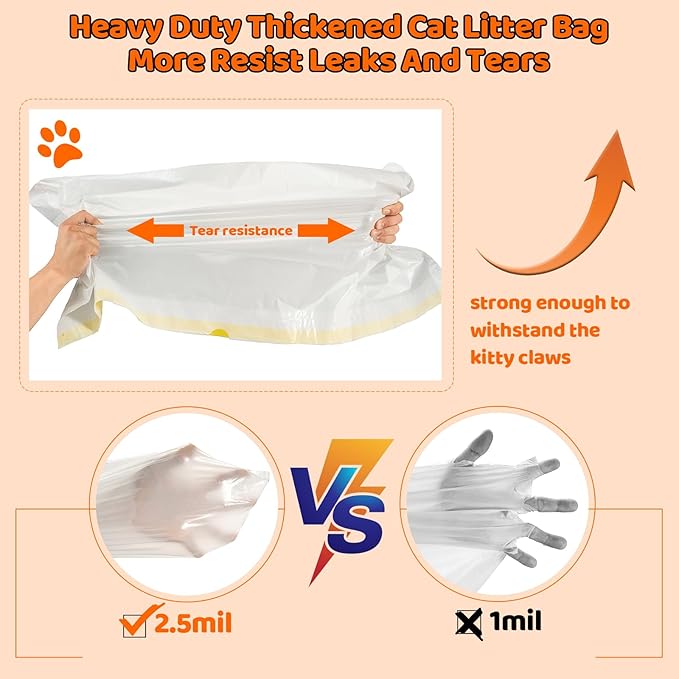 50 Count Litter Box Liners Jumbo 36" x 18" Tear Resistant Cat Litter Bags Liners 2.5MIL Thicken Drawstring Durable Cat Pan Liners Extra Large Kitty Litter Box Bag Disposable Pet litter Bags for Poop