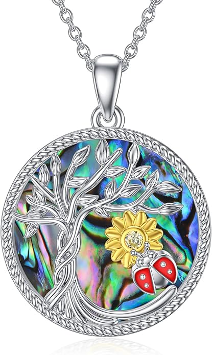 TOUPOP Tree of Life Animal Necklace 925 Sterling Silver Crystal/Abalone Shell Animal Pendant Jewelry Birthday Mothers Day Gifts for Women Mom Wife Her