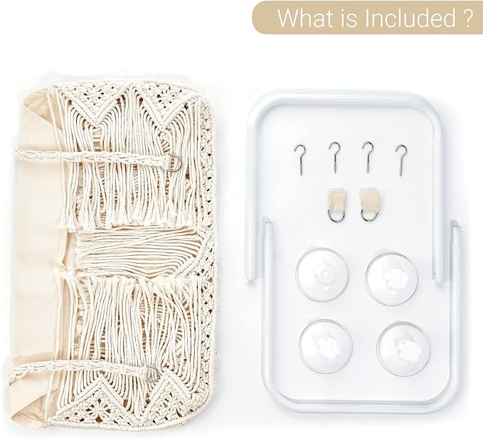 Dahey Macrame Cat Window Perch Boho Cat Hammock Wall Mounted Pet Resting Seat Bed for Indoor Cats Safety Space Saving kitty Swing Shelf with Tassel Holds up to 45 lbs with Screw Suction Cups, Gift