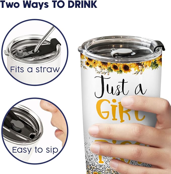 34HD Just A Girl Who Loves Pigs Tumbler with Lid, 20oz Stainless Steel Vacuum Insulated Animal Cup, Farm Animal Gifts for Women Girls Sister Daughter, Pig Birthday Gifts