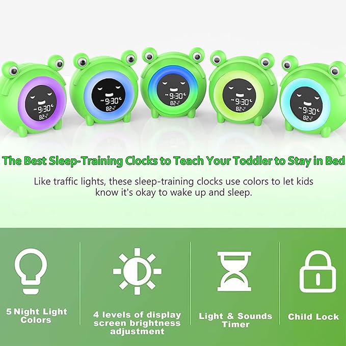 Alarm Clock for Kids Sleep Training Clock with Night Light, Sound Machine, Nap Timer, Snooze, 12/24H, Cute Bedside Clock for Toddlers Girls Boys, Birthday Gift