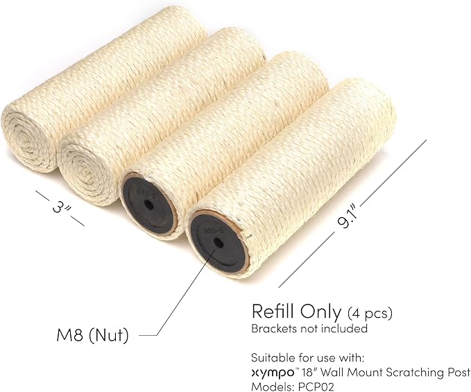 9" Sisal Post Refill - 4 Pack, for Model PCP02-N (Post Only, Hardware Not Included)