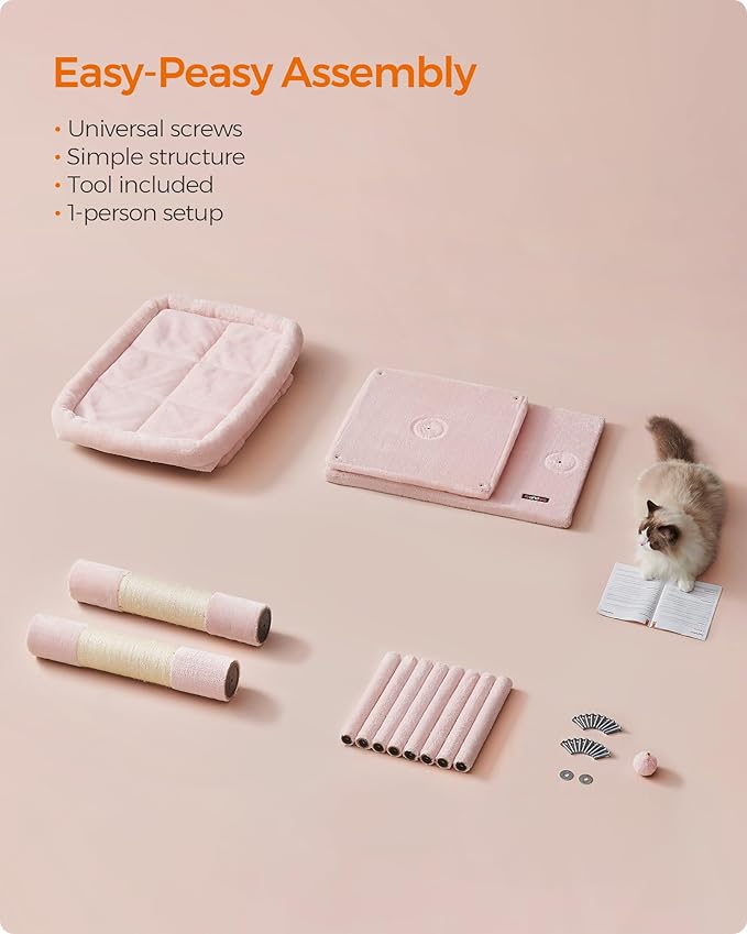 Feandrea Cat Tree, 39.8-Inch Cat Tower, XL, Cat Condo for Extra Large Cats up to 44 lb, Large Cat Perch, 2 Cat Caves, Scratching Post, Jelly Pink UPCT614P01